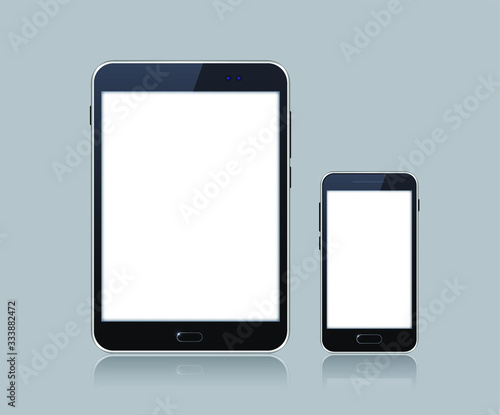 Black Gadget with Blank Touch Screen . Isolated Elements on Grey Background