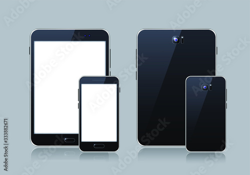 Black Gadget with Blank Touch Screen . Isolated Elements on Grey Background