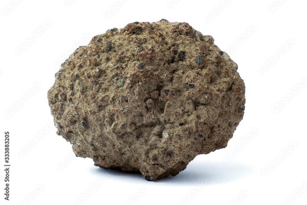Volcanic bomb from the slopes of Mount Etna. Isolated on white background, close up.