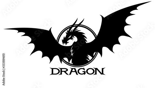 Black dragon sign on a white background.