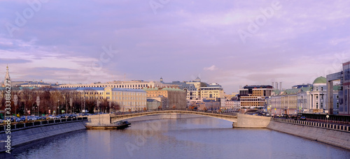 Panoramic view of spring Moscow from the Maly Kamenny bridge.