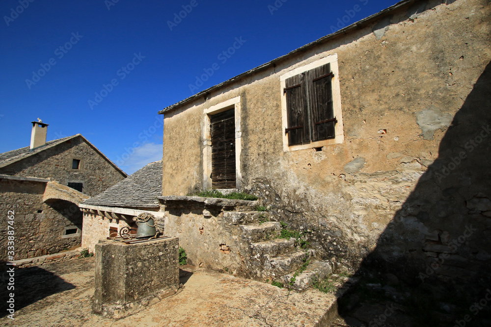 Humac, ghost village, abandoned village on Hvar island, Croatia