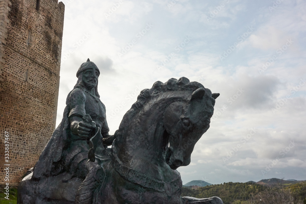 Statue of Ibn Qasi warrior conqueror on a horse in Mertola castle, Portugal