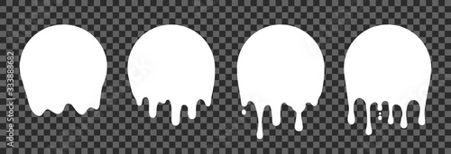 White paint drip stickers, set circle white melt drop icons, circle melt drops, graffiti paint drip blobs - stock vector