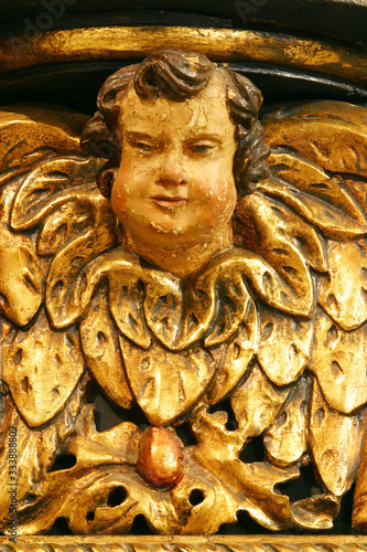 Angel, statue on the altar in the Parish church of St. Barbara in Vrapce, Zagreb, Croatia photo