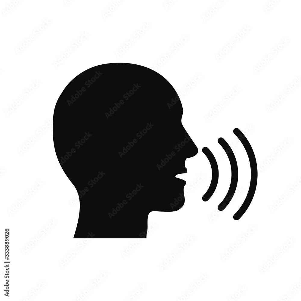 Vecteur Stock Speak icon, talk or talking person sign, speech icon for  interview, interact and talks controls, man with open mouth – stock vector  | Adobe Stock