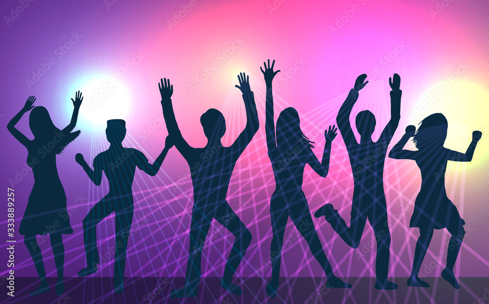 Vector illustration of dance music party with color music.