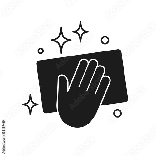 Cleaning icon, sponge, washing dishes, windows and floors, easy cleaning, hand and rag - stock vector