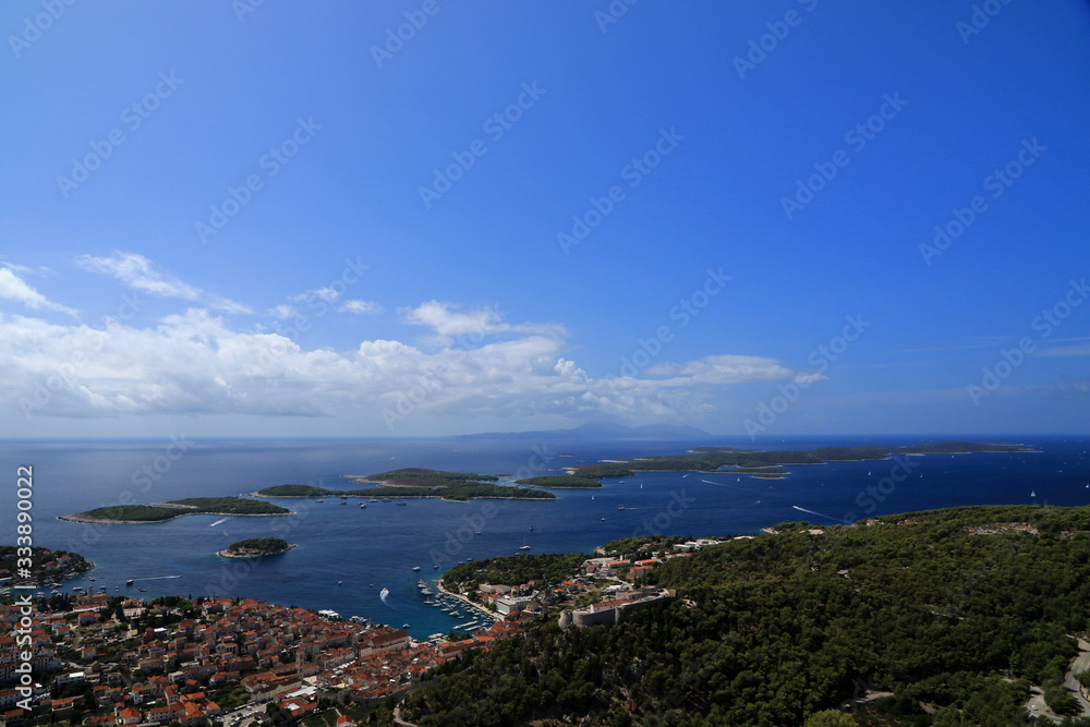 Paklinski Islands and Hvar city, view from Napoleon fortress in Hvar island, Croatia Paklinski Islands and Hvar city, view from Napoleon fortress in Hvar island, Croatia