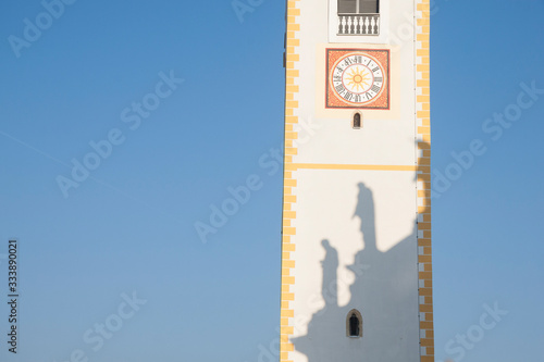 Picture from one of the nicest small cities in Slovenia, Kamnik. Cerkev sv. Jakoba or Saint Jacob Church. Historical centre of Slovenian city Kamnik. Church tower. photo