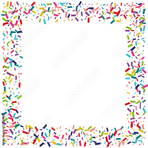 Color Festival Confetti Postcard. Round Illustration. Confetti Flying Background. Rainbow Effect Backdrop.
