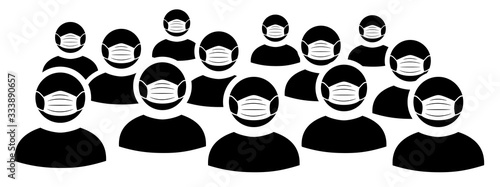 Group of people wearing medical masks. Crowd of people protecting themselves against pandemic epidemic infection. Coronavirus - COVID-19, virus contamination, pollution, antivirus – vector for stock