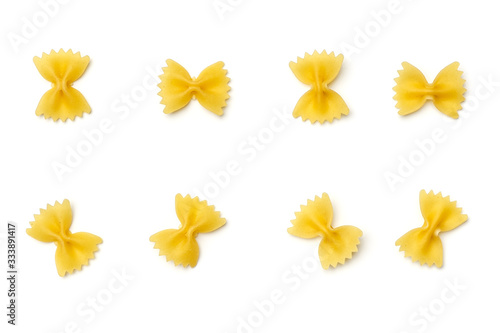 Farfalle pasta isolated on white. Top view photo