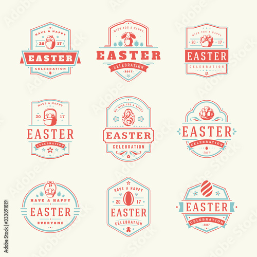 Easter badges and labels vector design elements set.