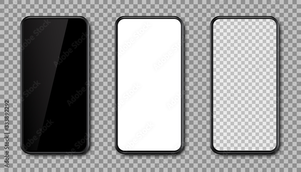 Set smartphone. Phone black with transparent, black and white screen - vector - obrazy, fototapety, plakaty 