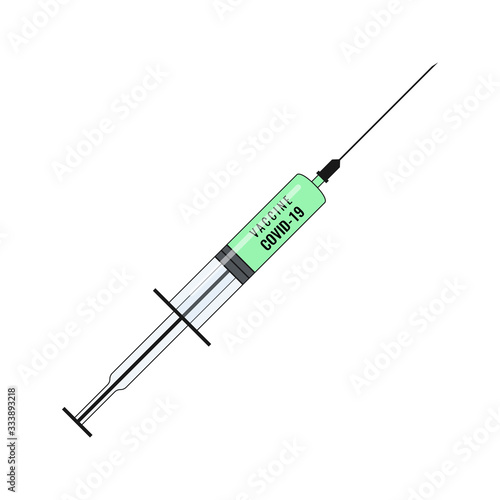 Vector stock flat Icon plastic disposable medical syringe with needle isolated on transparent background. The concept of vaccination against coronavirus (COVID-19) or seasonal flu.