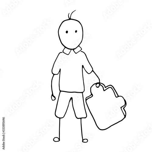 Man character holding a jigsaw puzzle in hand. Simple vector illustration in cartoon doodle style.