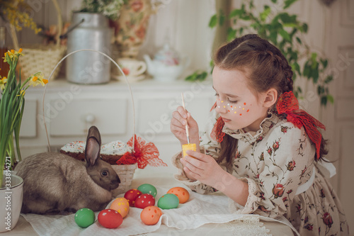 Little girl, Easter Bunny, Easter, painted eggs