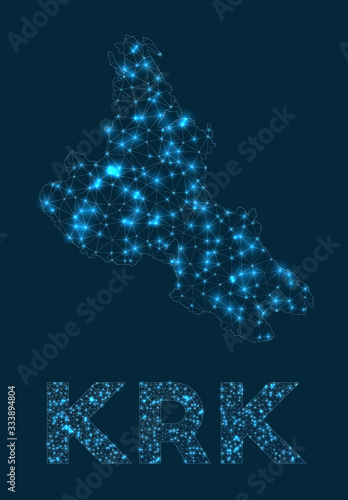 Krk network map. Abstract geometric map of the island. Internet connections and telecommunication design. Cool vector illustration.