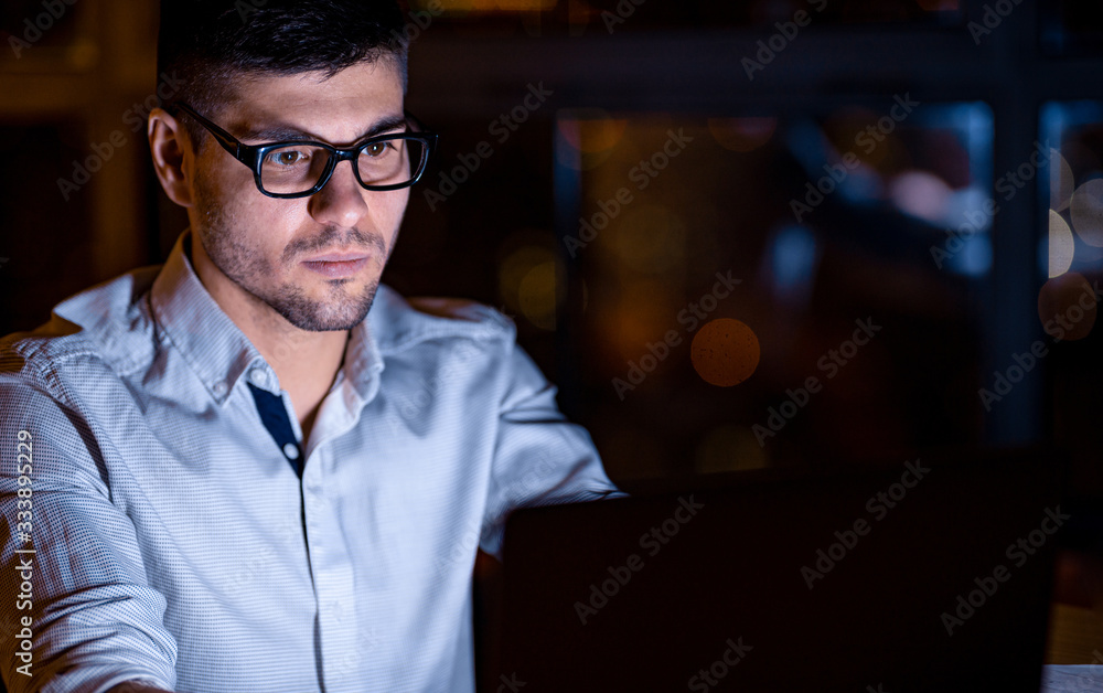 Guy At Laptop Working Coding Website Overnight Sitting Indoor Guy At Laptop Working Coding Website Overnight Sitting Indoor