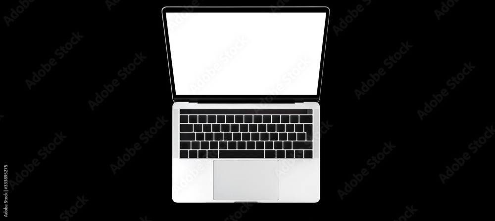 Laptop computer keyboard with white screen black background Laptop computer keyboard with white screen black background