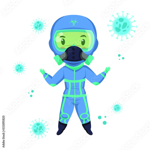 Medical worker with hazmat suit ready go to work to fight covid19 