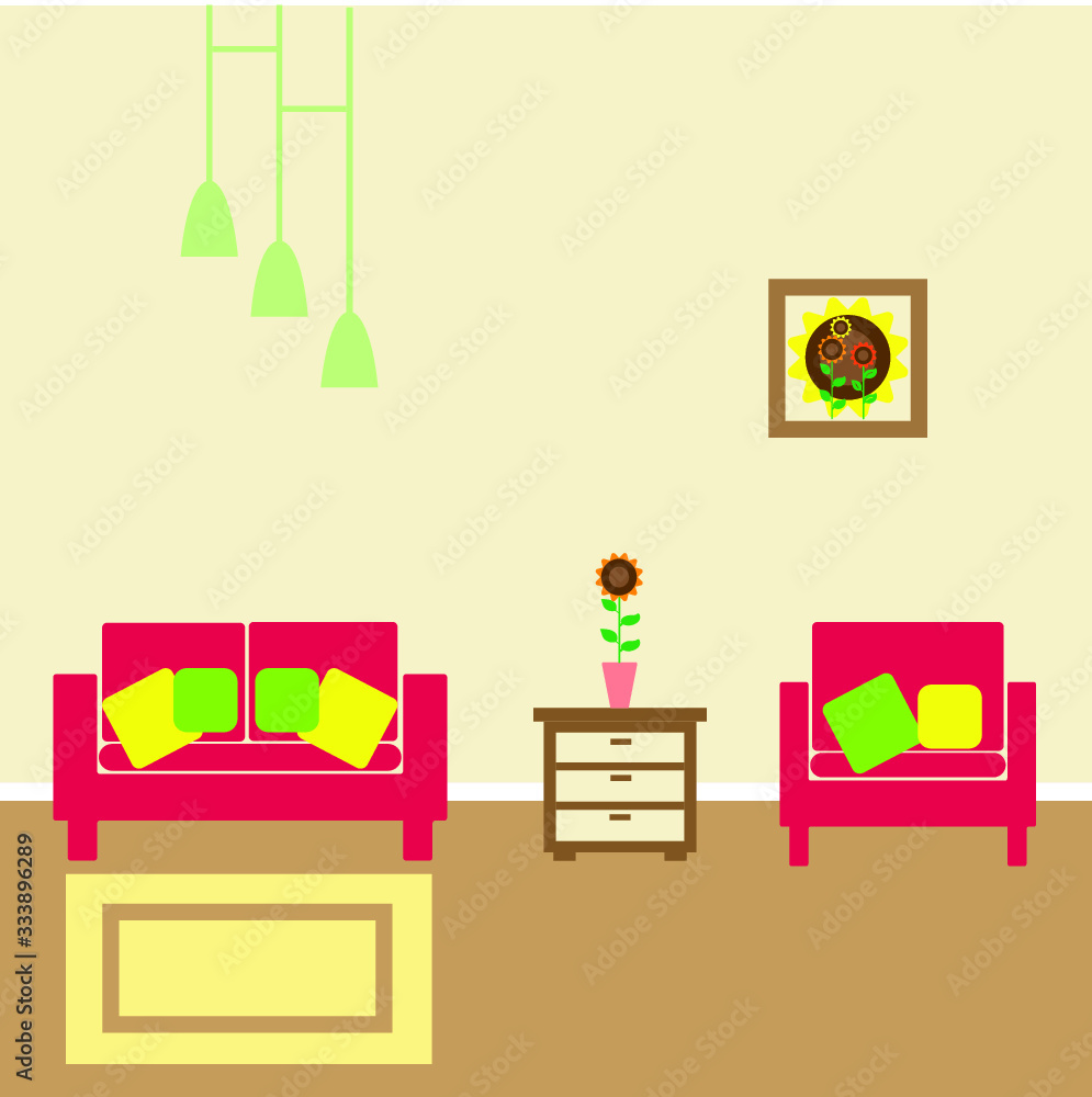 Cozy living room,flat desing vector illustration. Cozy living room,flat desing vector illustration.