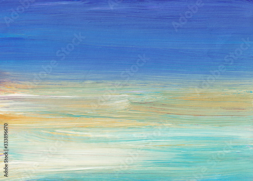 Abstract colorful background painting. Blue, purple, yellow, white ombre backdrop. Contemporary art.