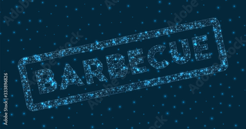Barbecue word in digital style. Glowing geometric barbecue badge. Artistic vector illustration.