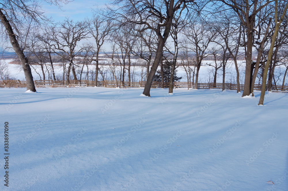 Snowy Field Above River at Spring Lake Park Snowy Field Above River at Spring Lake Park