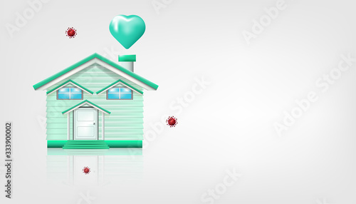 Stay at home for fight pandemic flu coronavirus or covid 19 outbreak concept. Home isolated on background. Vector illustration design.