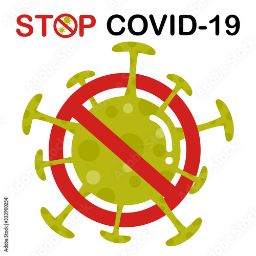 Vector of stop covid-19 signs, icon for stop coronavirus symbol, bacteria inside circle illustration isolated on white background.