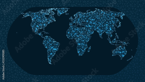 World map connection. Natural Earth 1 projection. World Network. Charming connections map. Vector illustration.
