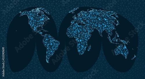 Internet and global connections map. Interrupted Mollweide projection. World Network. Classy connections map. Vector illustration.