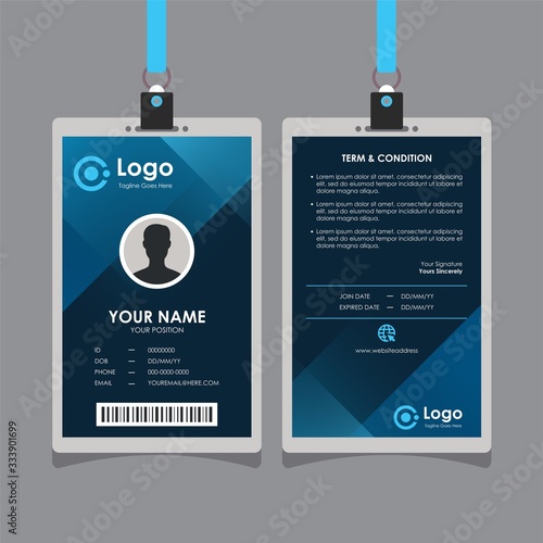 Abstract Geometric Dark Blue Id Card Design, Professional Identity Card Template Vector for Employee and Others