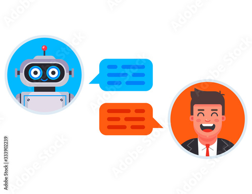 chat bot automatically answers the client question. flat character vector illustration