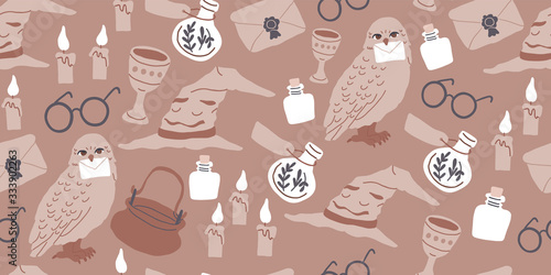 Vector seamless pattern with magician objects