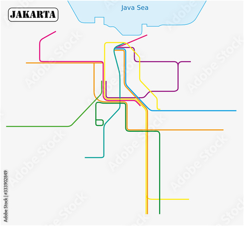 vector map of the rail transit systems of the Indonesian capital Jakarta