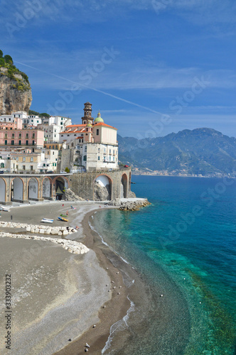 View of Atrani, a village on the Amalfi coast in Italy