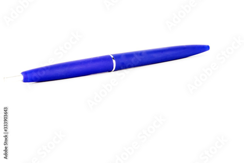 ballpoint blue pen isolated on white background. Technology concept.