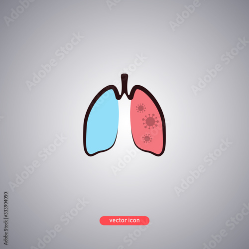 Virus-susceptible lungs icon isolated on gray background. Pneumonia icon in a flat style. 