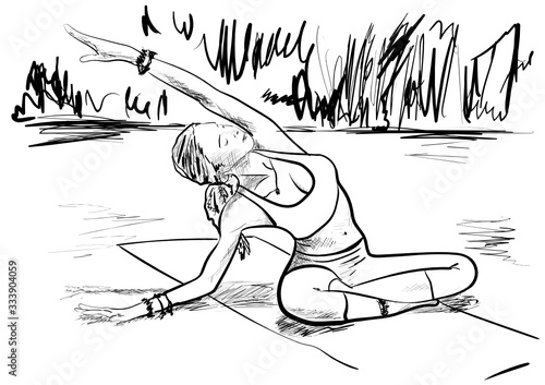 a woman on the beach,yoga