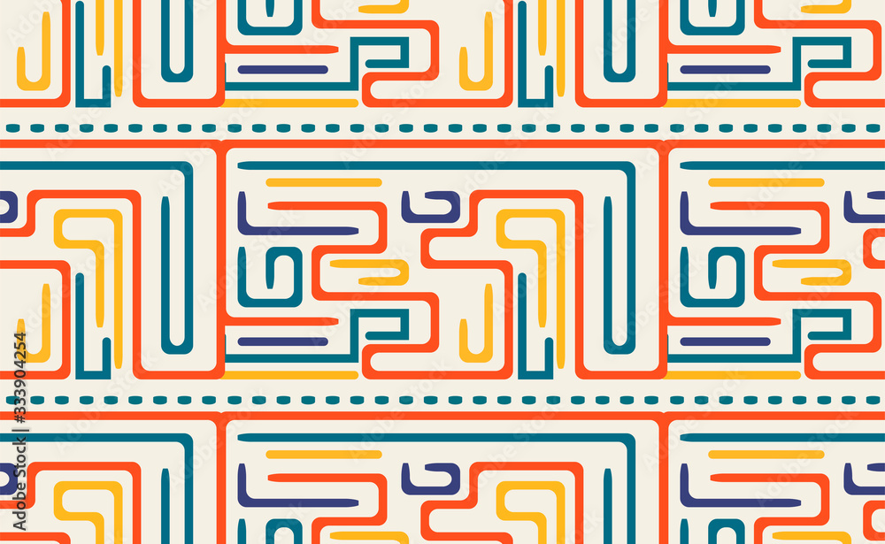 seamless pattern with colored geometric lines. orange, blue, violet, yellow color