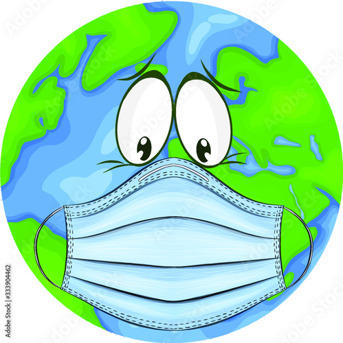 planet Earth in a medical mask protecting against coronavirus vector illustration cartoon
