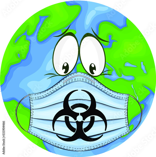 planet Earth in a medical mask protecting against coronavirus vector illustration cartoon