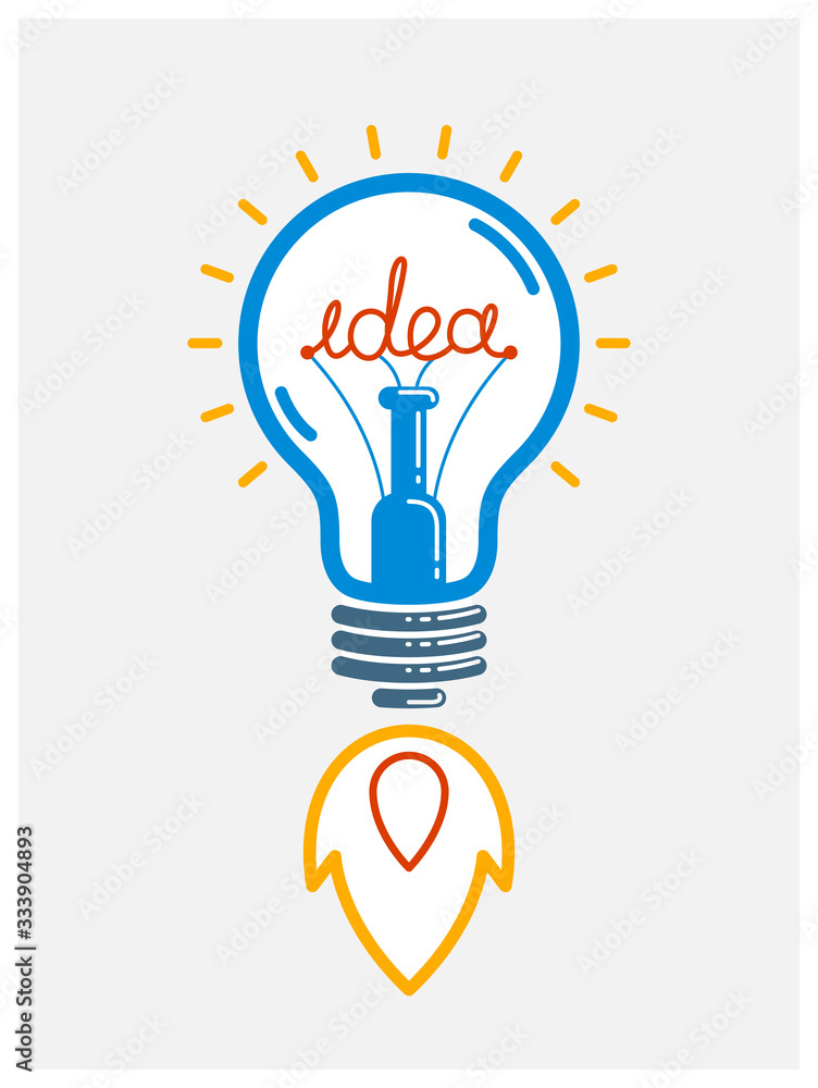 Idea light bulb launching like a rocket vector linear logo or icon, creative idea startup, science invention or research lightbulb, new business start. Idea light bulb launching like a rocket vector linear logo or icon, creative idea startup, science invention or research lightbulb, new business start.