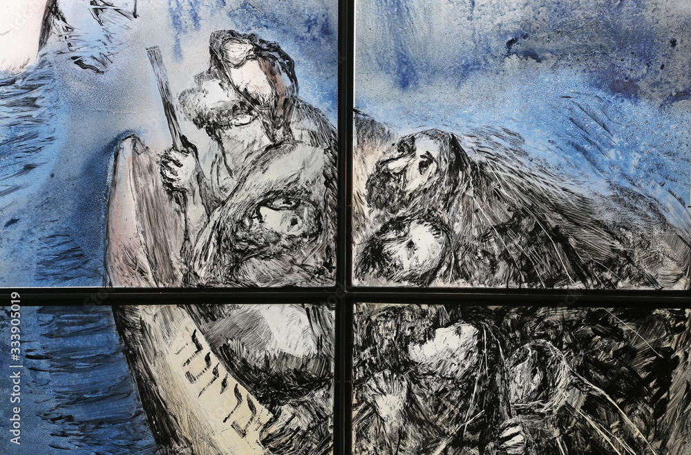 Jesus walking on water, detail of stained glass window by Sieger Koder