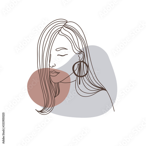 Silhouette of a girl with long hair. Line art modern illustration