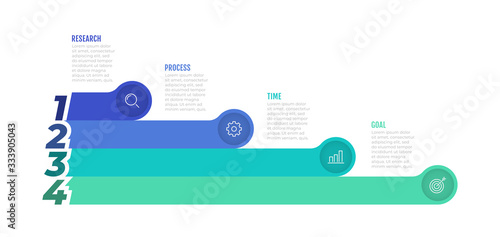 Business infographic template diagram design with circle and 4 number options, steps. Vector illustration.