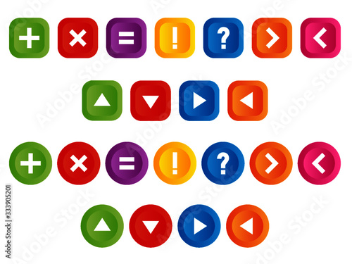 pictogrammes boutons colorés signes math et flèches
